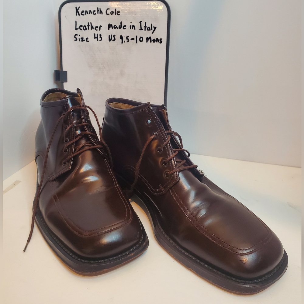 Kenneth Cole NY Men's Brown Leather Lace Up Boots size 43 US Mens 9.5-10